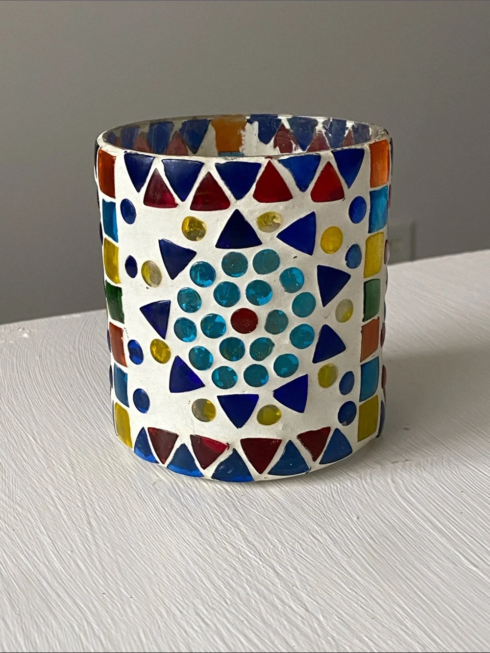 Vintage Handcrafted Multicolor Mosaic Candle Holder 3.5